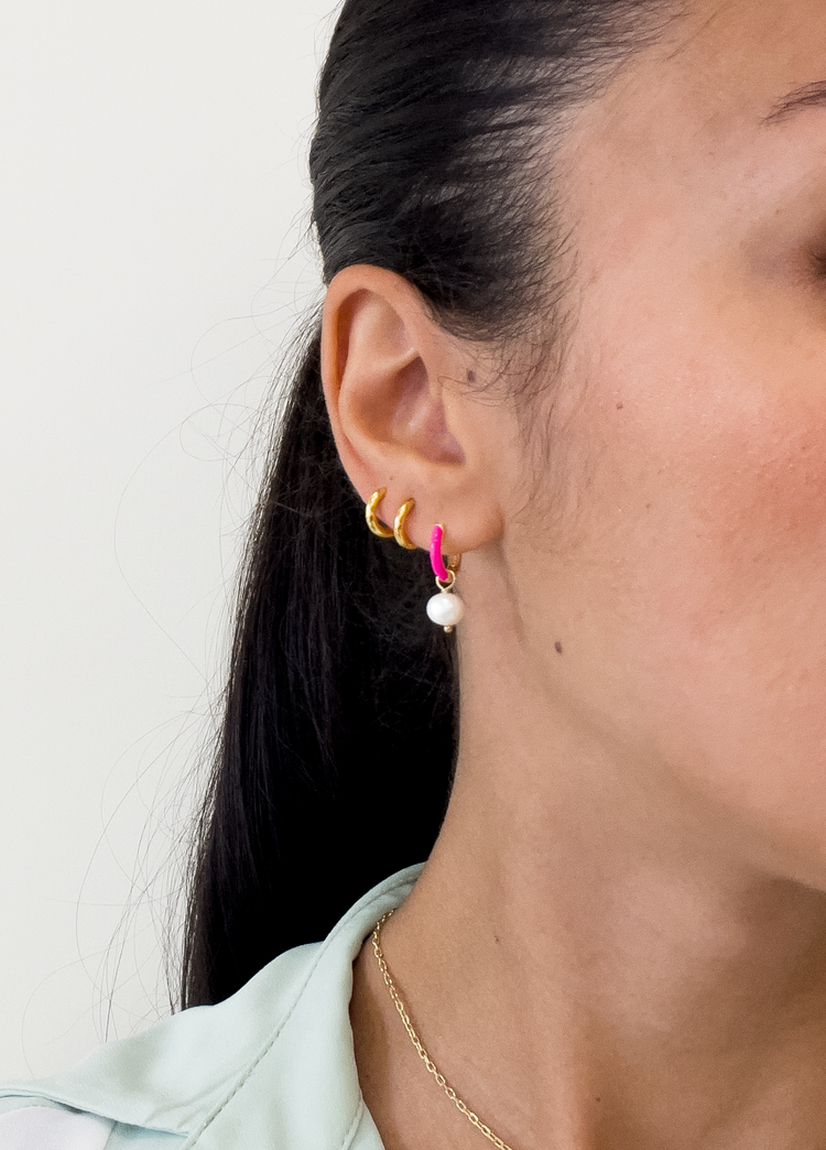 Hot Pink Enamel Gold Hoop Earrings